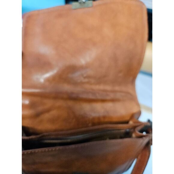 Vintage 60's Leather Cognac Brown Crossbody Bag Messenger Shoulder Purse - Picture 16 of 16